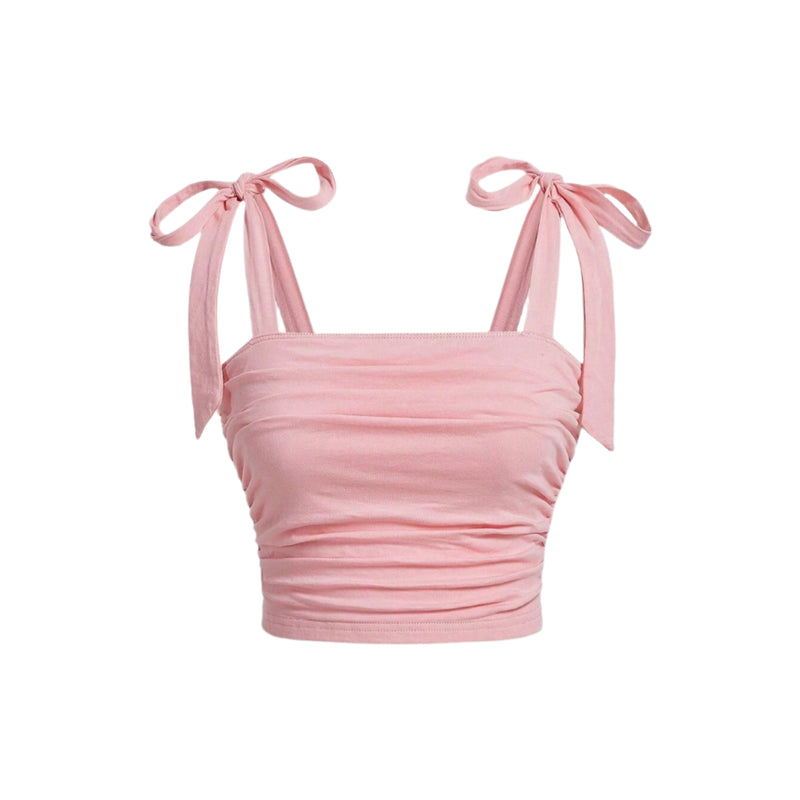 Crop Top med rysjer og bindeskulder for dame