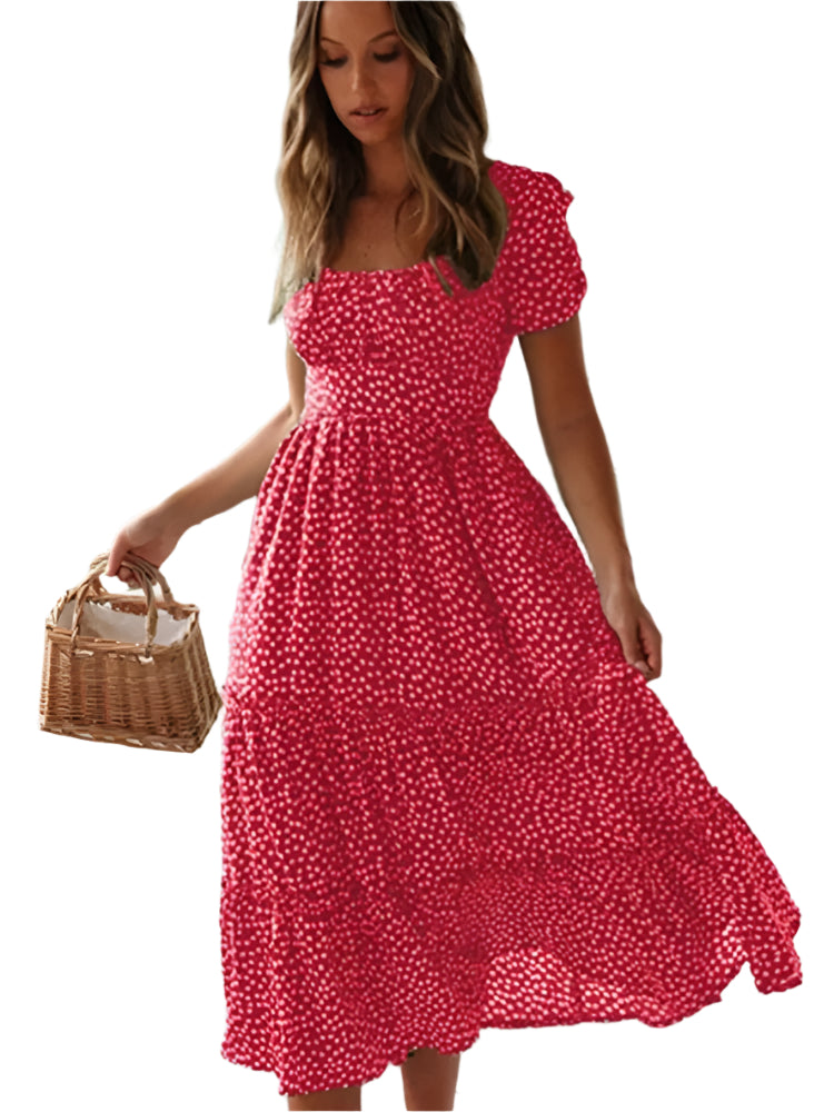 Kvinners blomster med pusermer med firkantet hals maxikjole