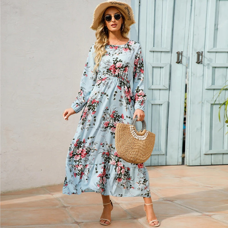 Bohemsk maxi-kjole i chiffon for kvinner