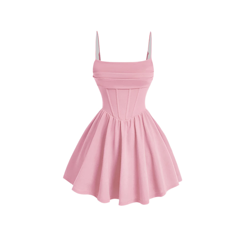 Kvinners firkantet hals ermeløs A-linje mini kjole