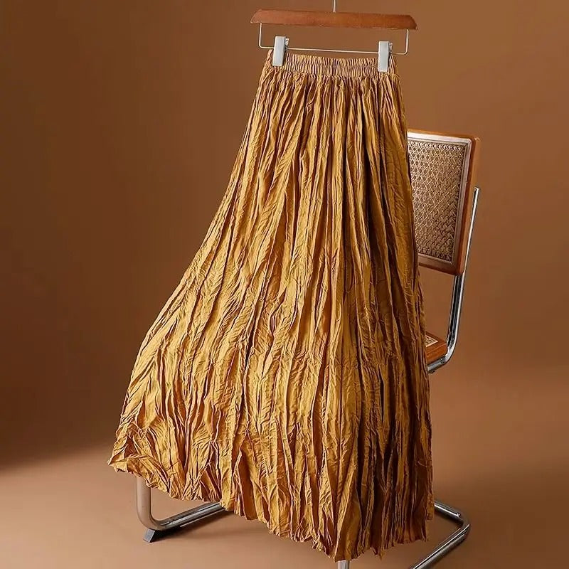 Plissert maxiskjørt i sateng for dame