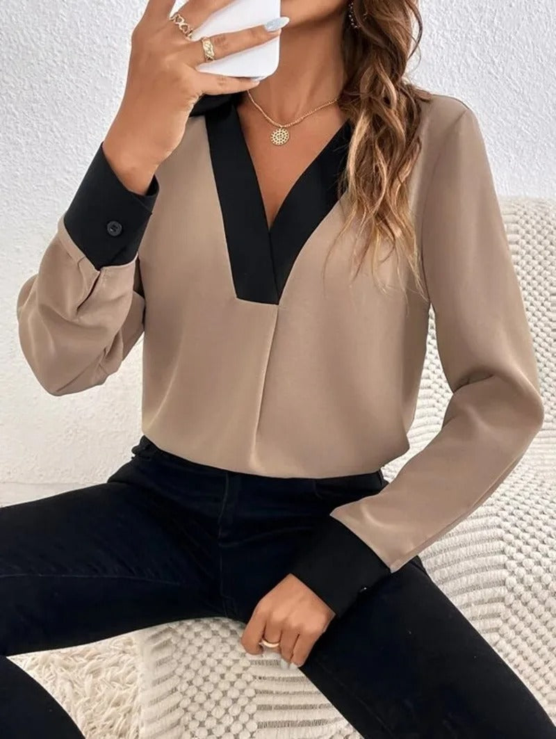 Langermet kontorbluse til dame