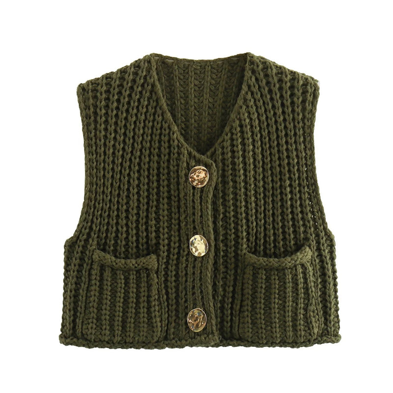 Strikket vest med metallknapper for kvinner