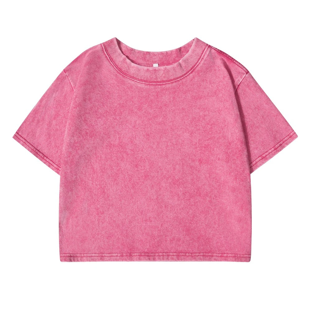 Ensfarget Slim Washed T-skjorte for Kvinner