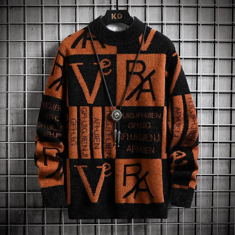 Stripete genser med rund hals for menn