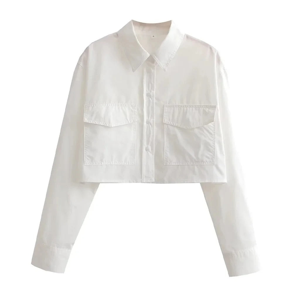 Loose Cropped Poplin skjorte for kvinner
