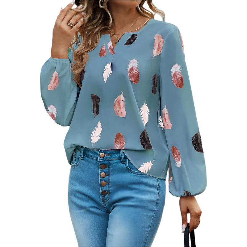 Chiffonbluse med fjærmønster