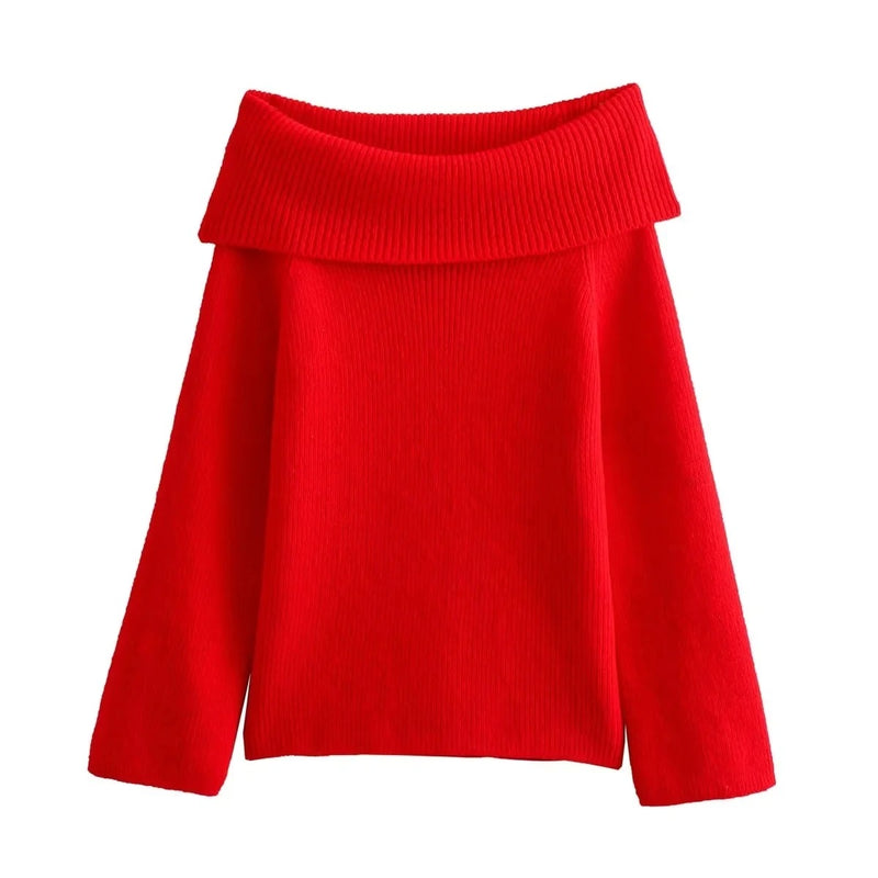 Off Shoulder strikket genser for kvinner