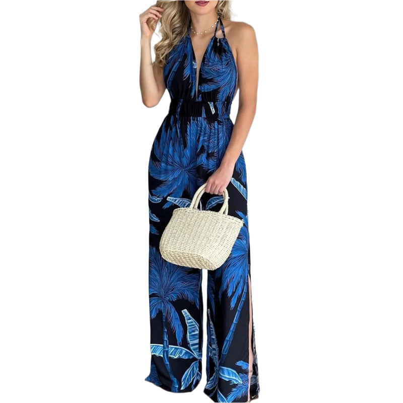Fargerik jumpsuit med V-hals i digitaltrykk