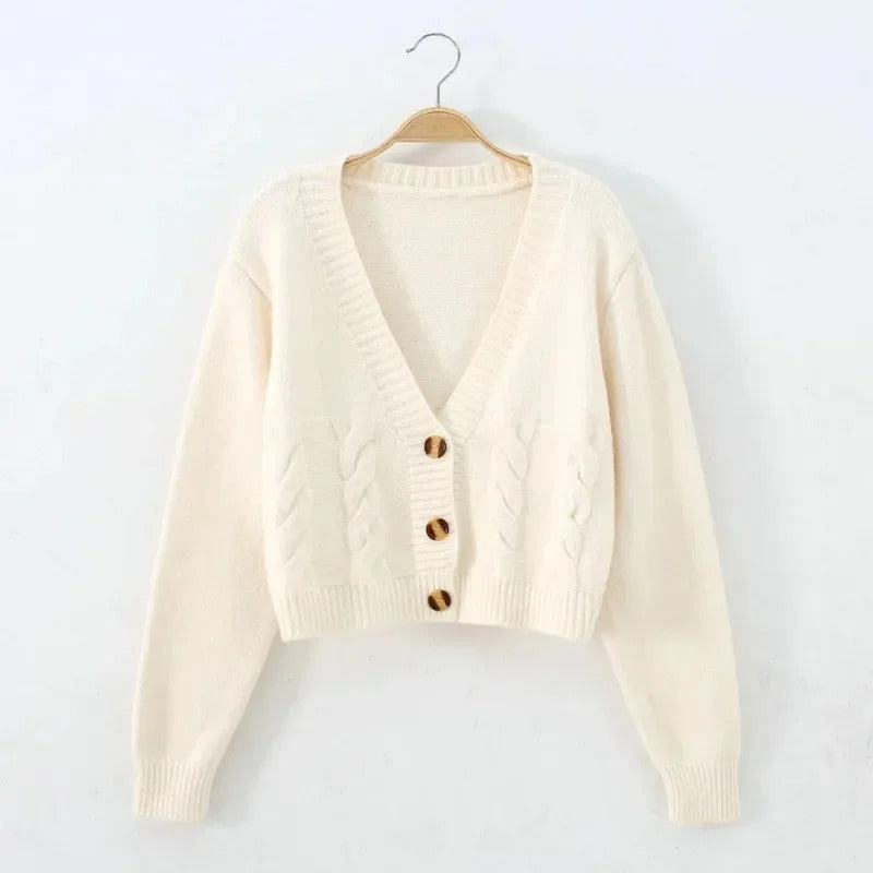 V-hals strikket cardigan for kvinner