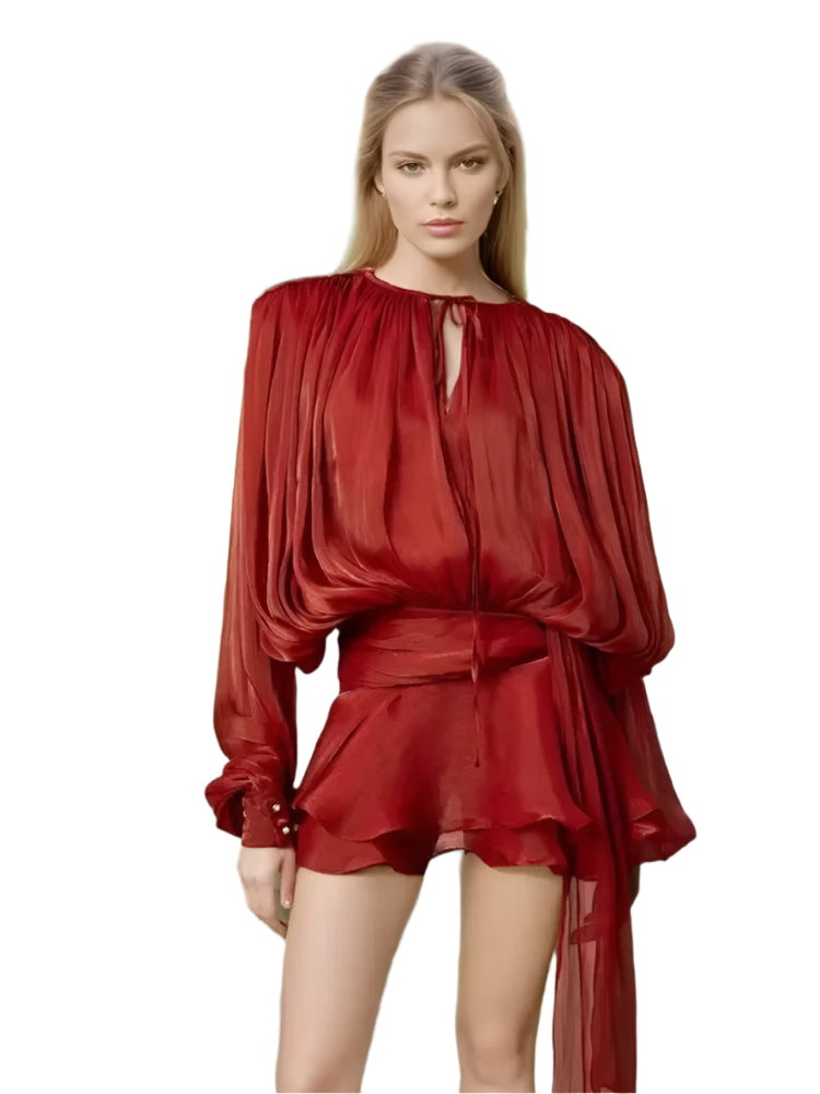 Blouse-kjole med snøring for kvinner