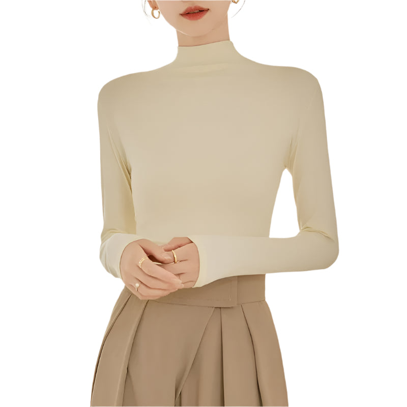 Langermet T-skjorte med høy krage for kvinner