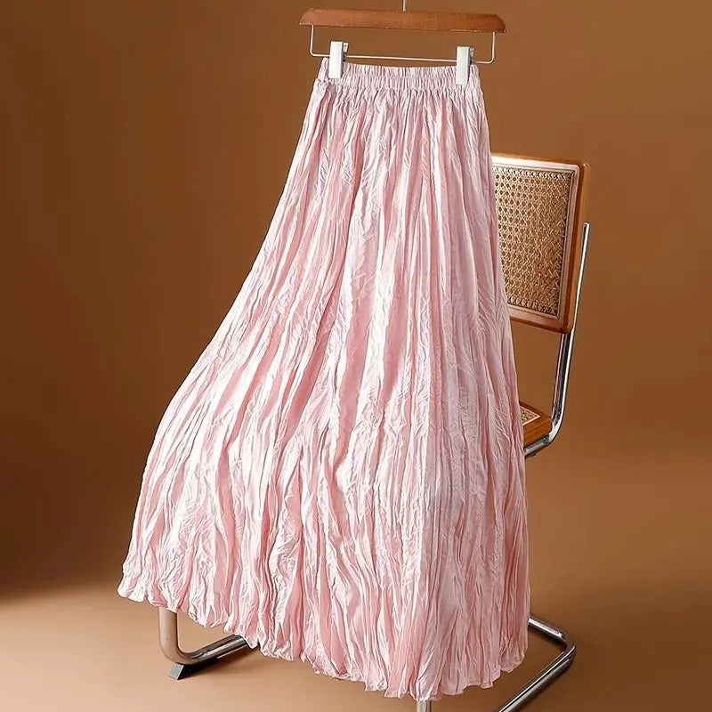 Plissert maxiskjørt i sateng for dame