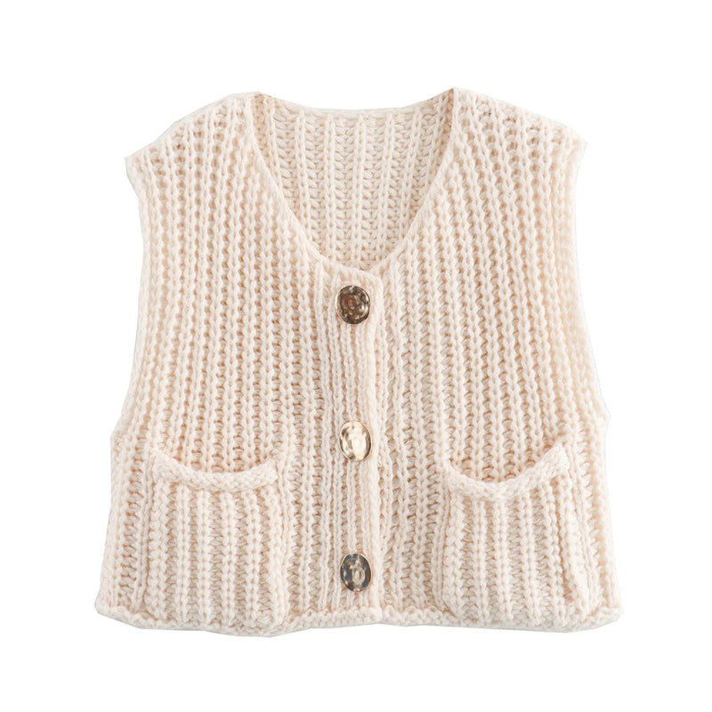 Strikket vest med metallknapper for kvinner