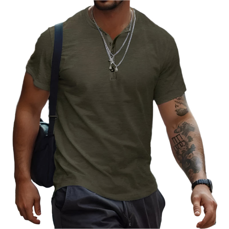 Krageløs solid T-skjorte for menn