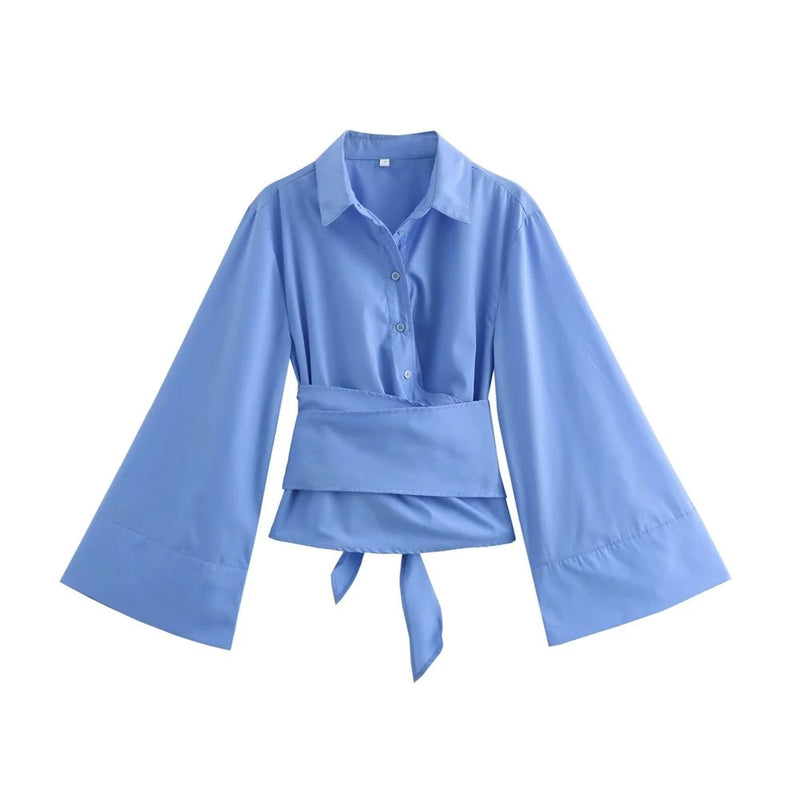 Langermet kimonobluse for kvinner