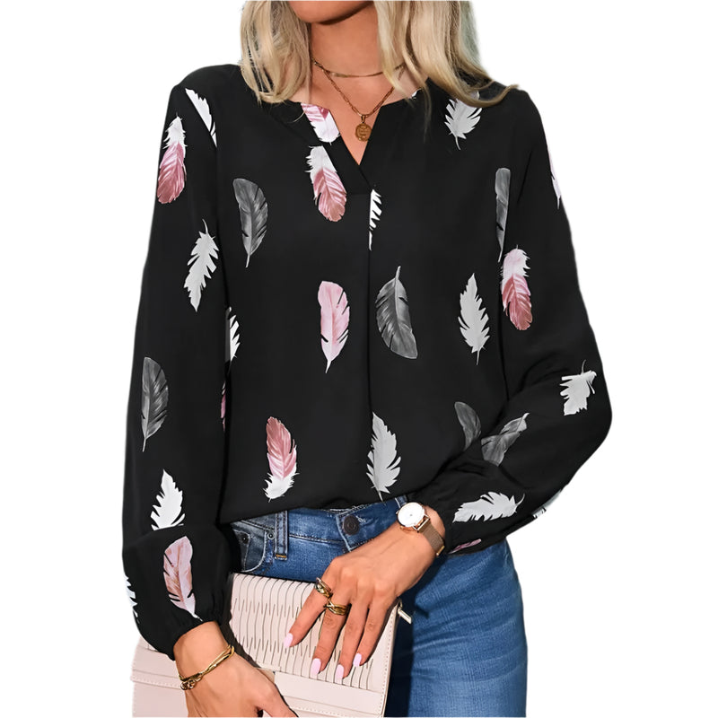 Chiffonbluse med fjærmønster