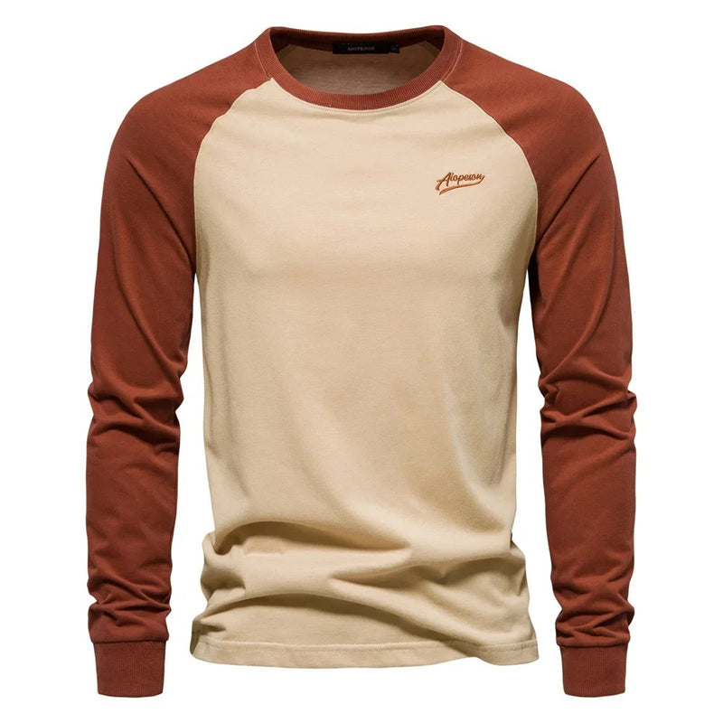 Langermet Patchwork T-skjorte for menn