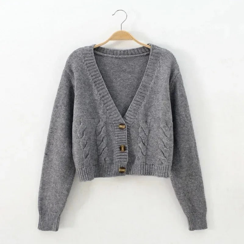 V-hals strikket cardigan for kvinner