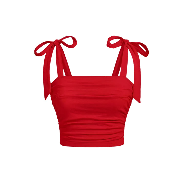 Crop Top med rysjer og bindeskulder for dame