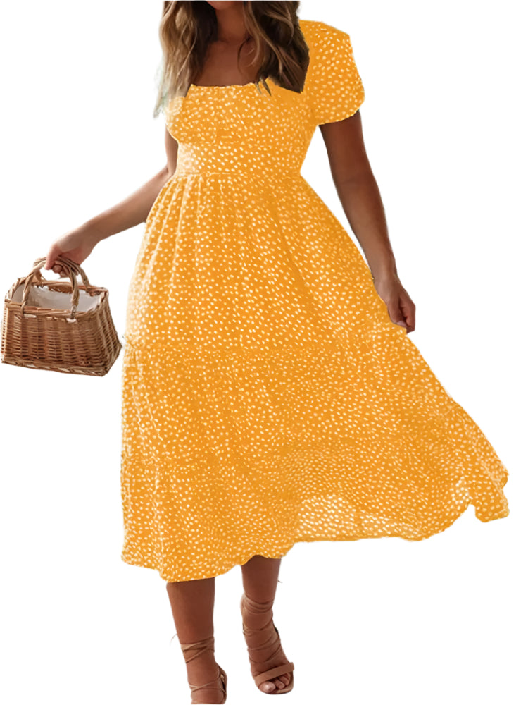 Kvinners blomster med pusermer med firkantet hals maxikjole