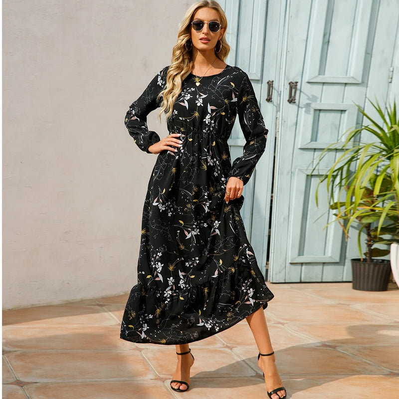 Bohemsk maxi-kjole i chiffon for kvinner