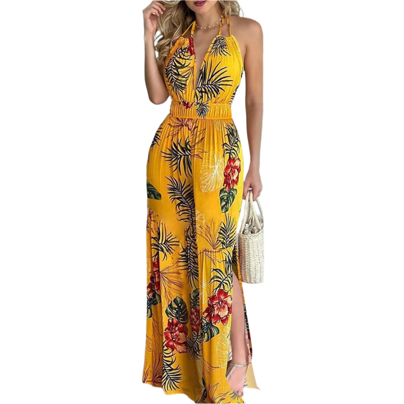 Fargerik jumpsuit med V-hals i digitaltrykk