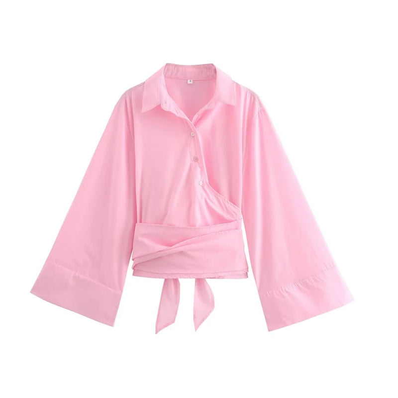 Langermet kimonobluse for kvinner