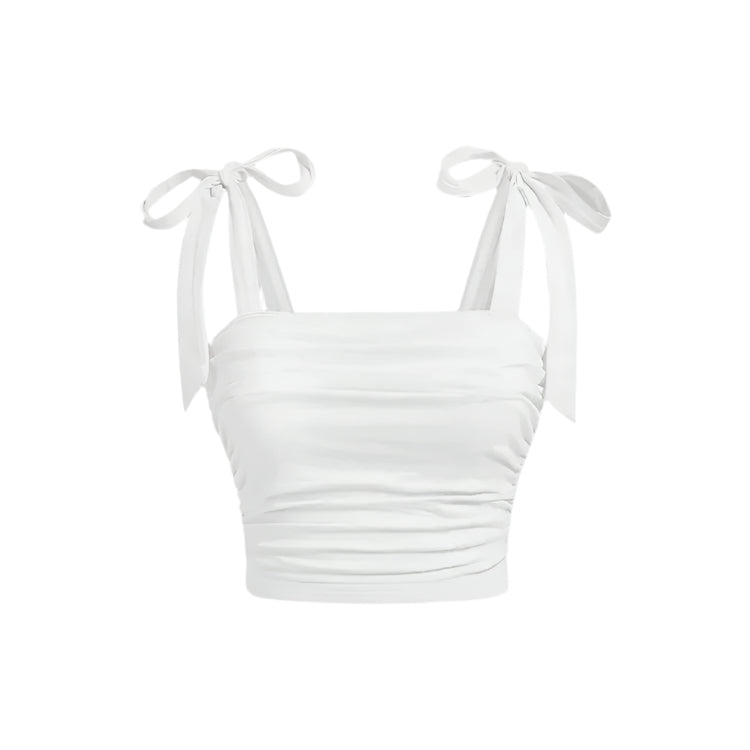 Crop Top med rysjer og bindeskulder for dame