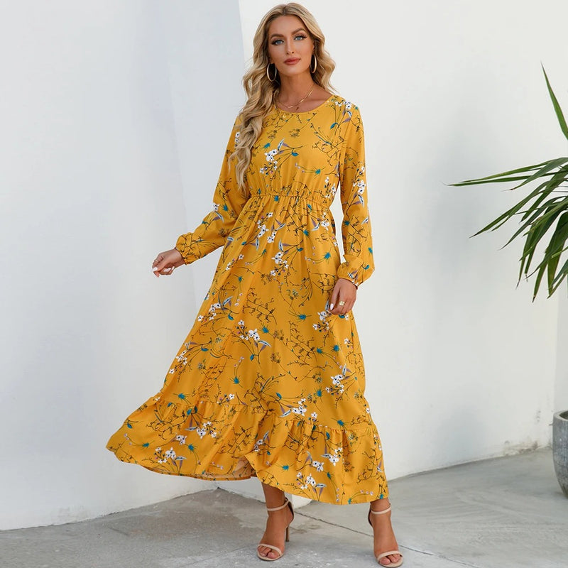 Bohemsk maxi-kjole i chiffon for kvinner