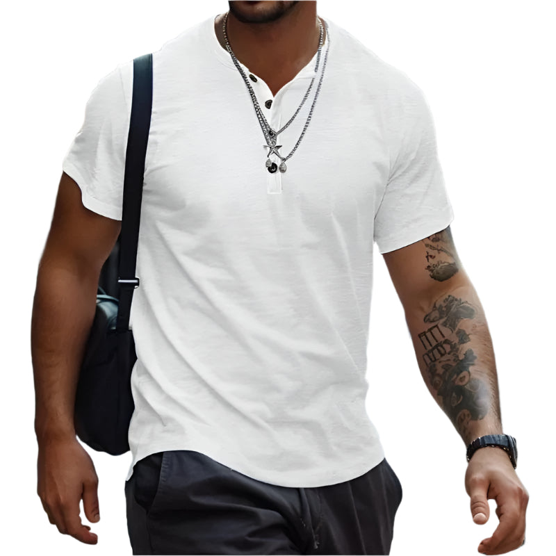 Krageløs solid T-skjorte for menn