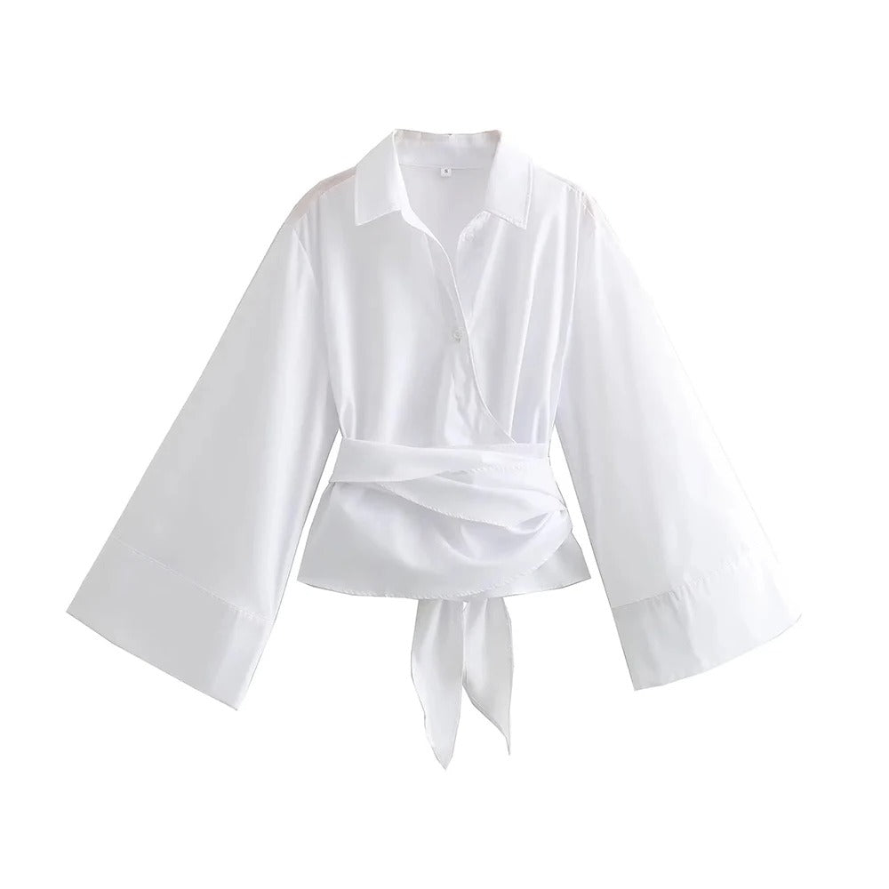 Langermet kimonobluse for kvinner