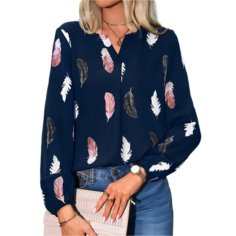 Chiffonbluse med fjærmønster