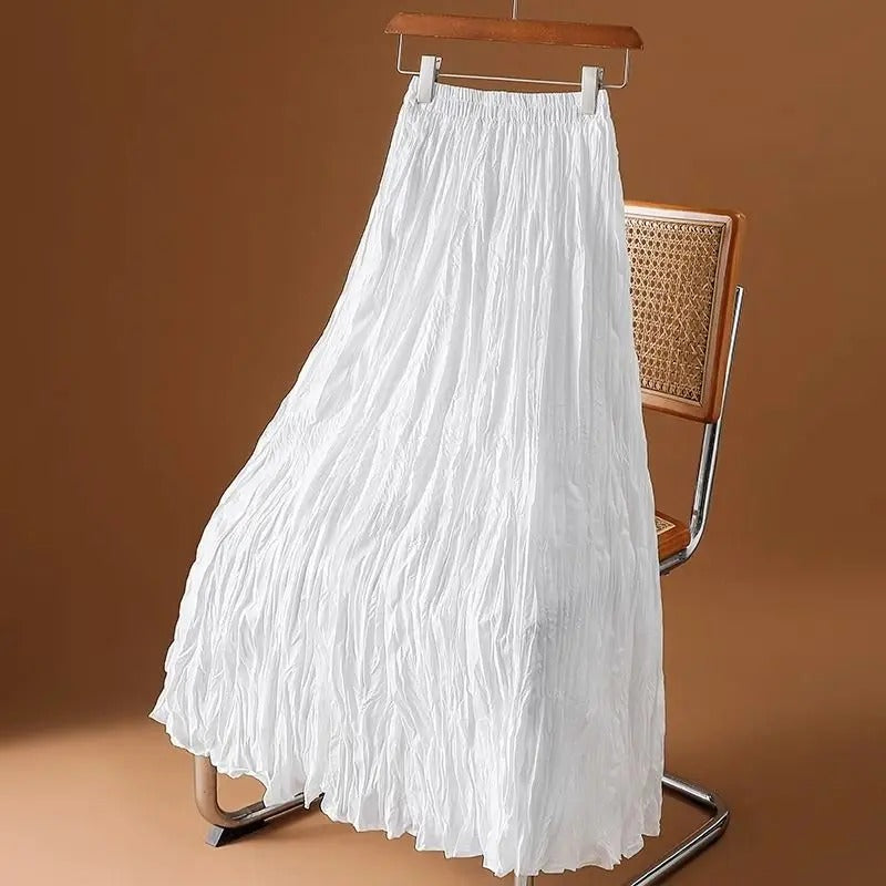 Plissert maxiskjørt i sateng for dame