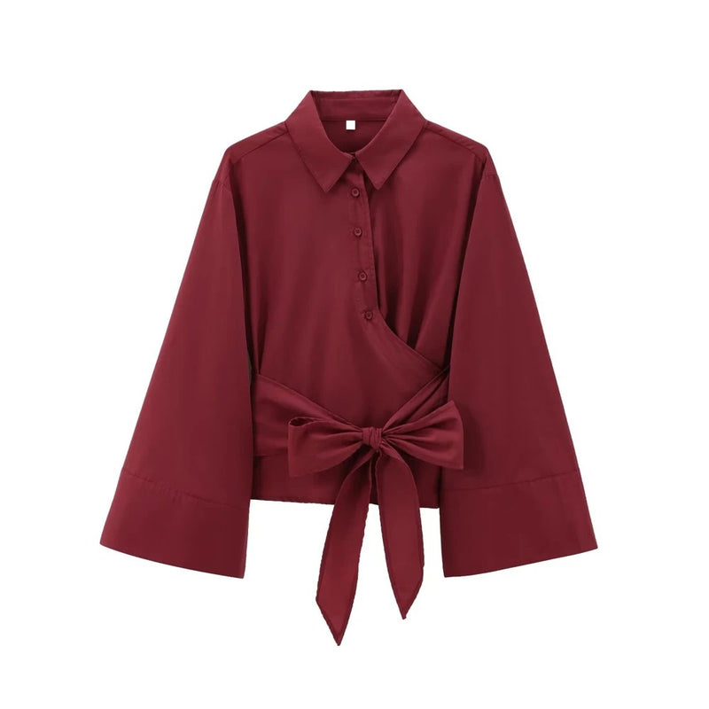 Langermet kimonobluse for kvinner