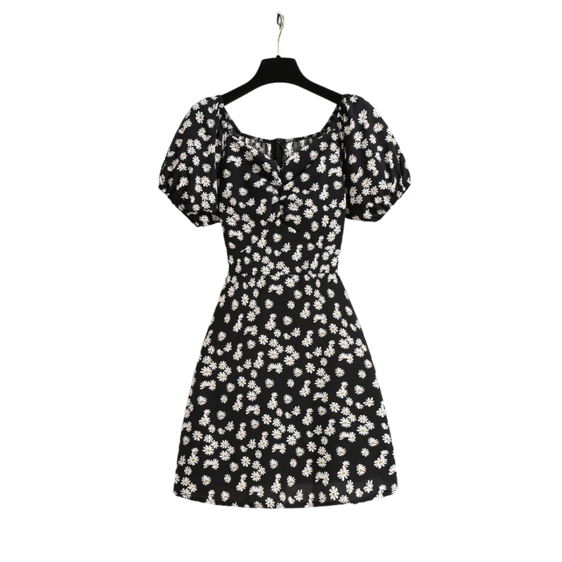 Blomster chiffon puffermet minikjole for kvinner