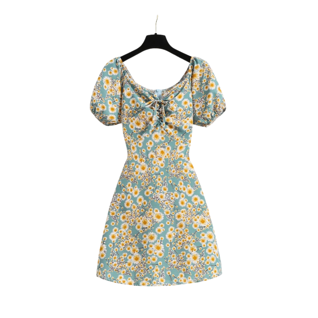 Blomster chiffon puffermet minikjole for kvinner