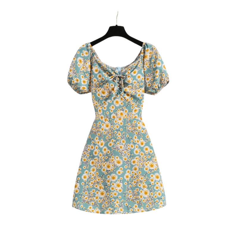 Blomster chiffon puffermet minikjole for kvinner