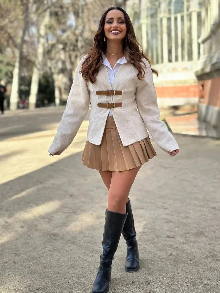 Vintage skinnspenne ulljakke for kvinner