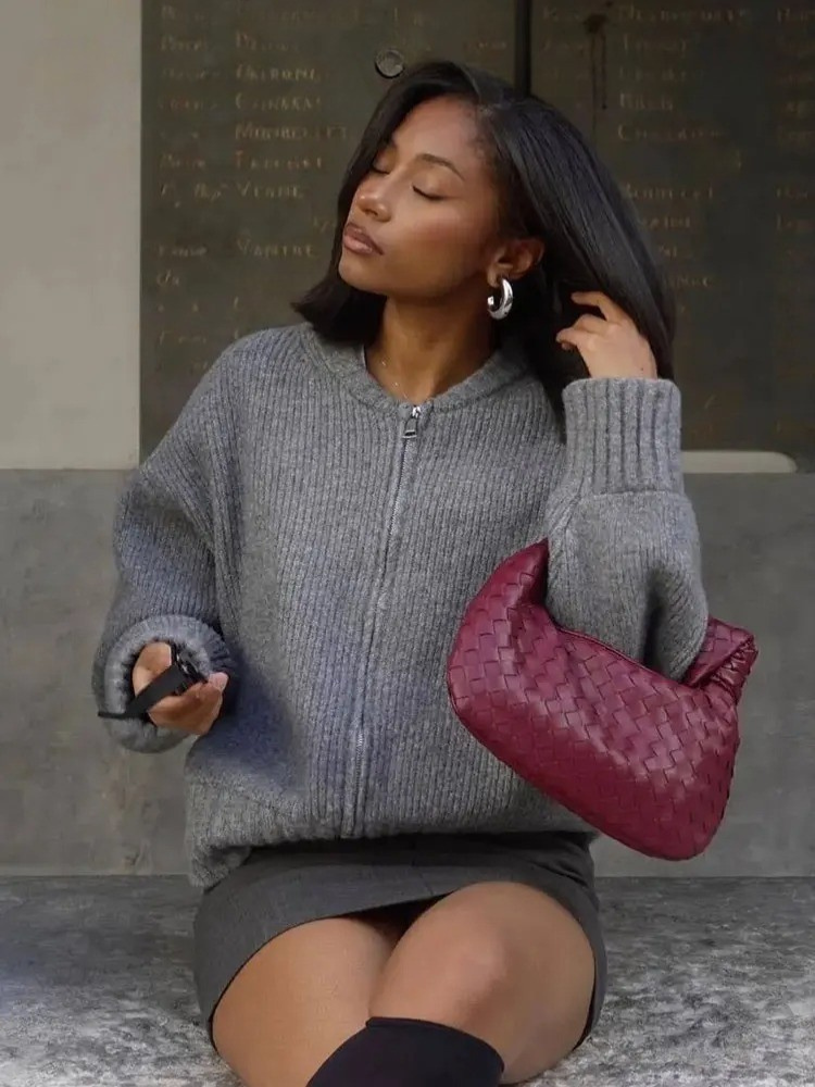 Vintage rundhalset genser for kvinner