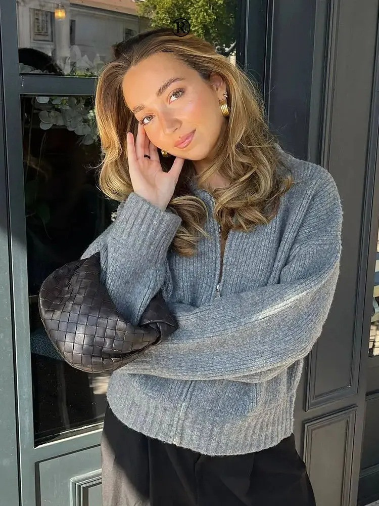 Vintage rundhalset genser for kvinner