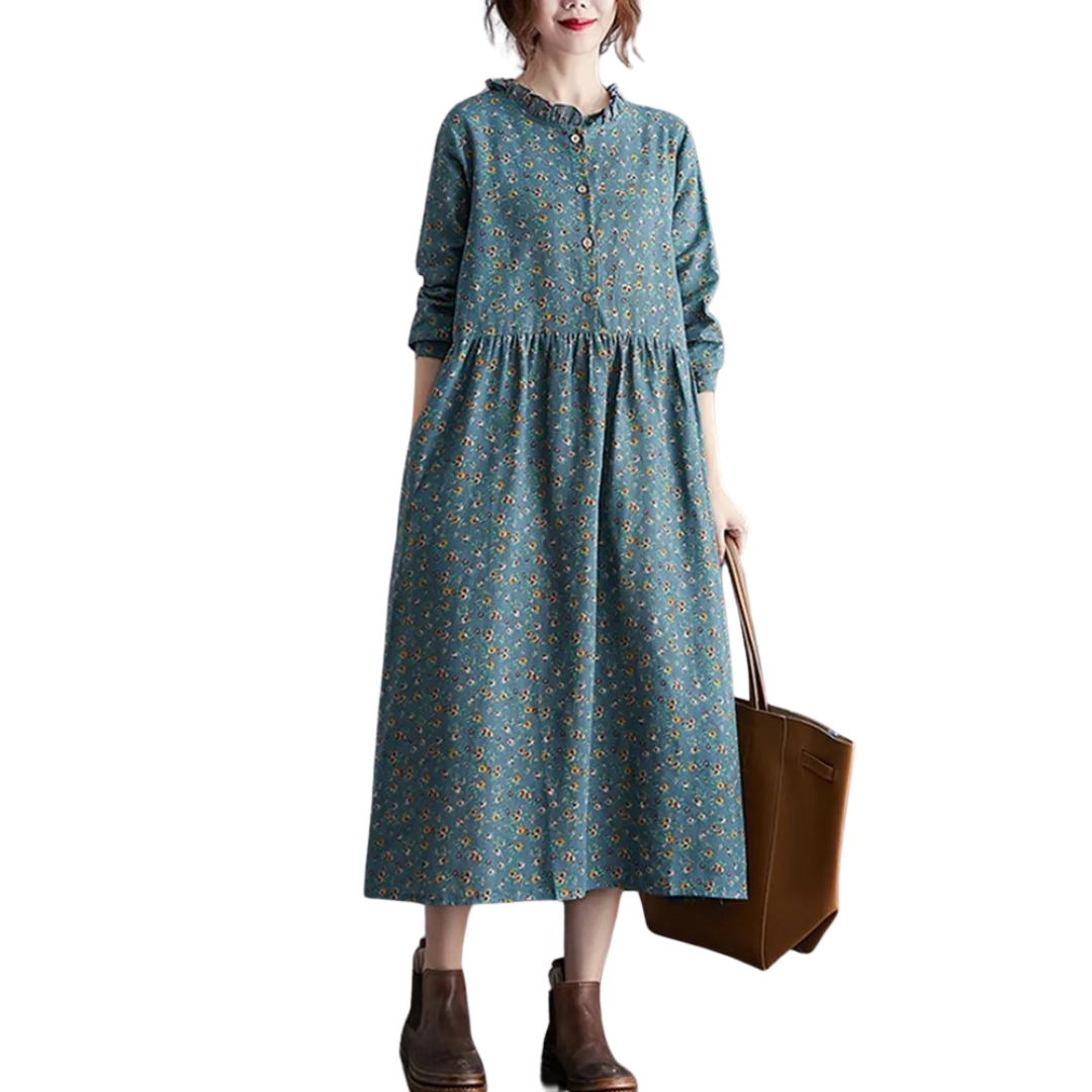 Vintage blomstret kjole med volanger for kvinner