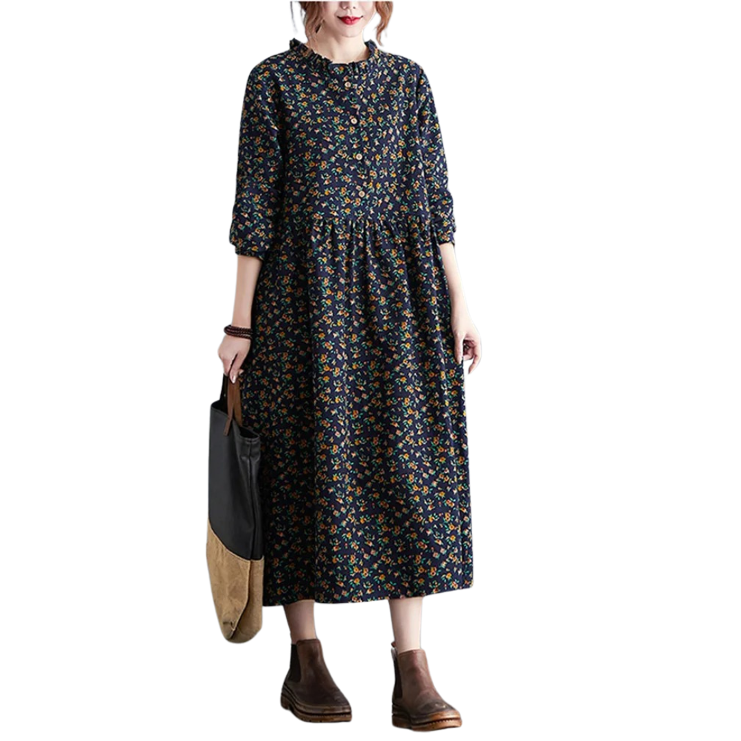 Vintage blomstret kjole med volanger for kvinner